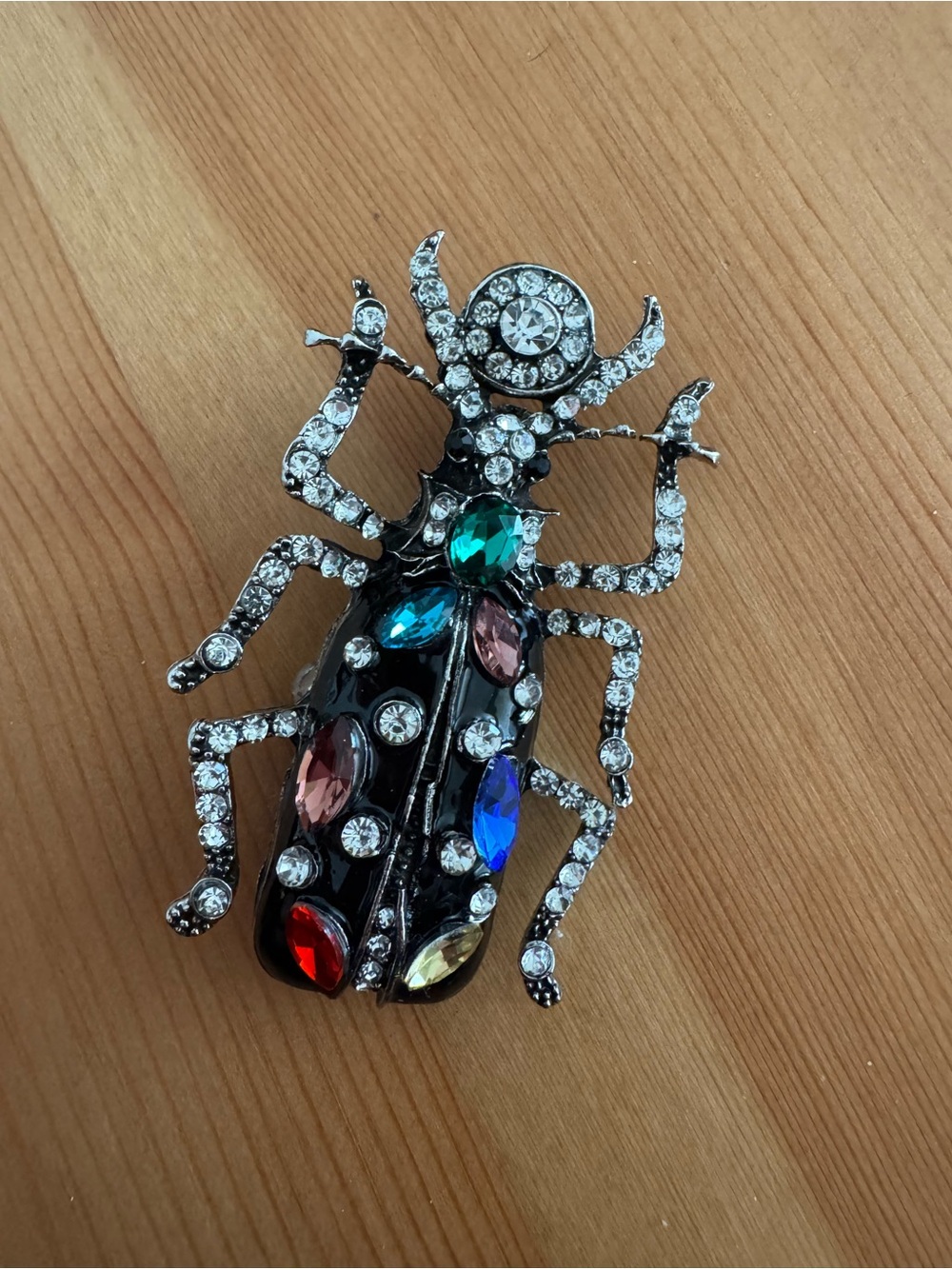 Crystal Jeweled Beetle Brooch - Multicolor Rhinestones